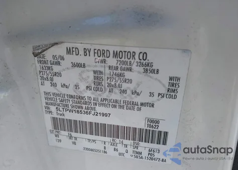 2006 Lincoln Mark Lt z USA, uszkodzony, nr VIN 5LTPW18536FJ21997